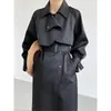 Femmes Trench Coats Long Coupe-Vent Coupe-Vent Mode Revers Manches Droites Taille Street Style Manteau