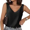 Damestanks Tanktop Dames Mouwloos V-hals Effen Kleur Laag uitgesneden Losse Alledaagse kleding Trui Satijn Crop Tops Zomervest Kleding