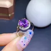 Pierścienie klastra KJjeaxcmy Fine Jewelry 925 Srebrny Srebrny Inkrustowany Amethyst Prosty klasyczny Owalny Owalny Big Gem Regulowane Ring Kontrola