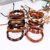 Pulseira 10 pçs/conjunto feito à mão pulseira de couro genuíno envoltório masculino pulseiras estilo punk hip hop feminino pulseiras de couro masculino joias