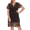 Plus Size Kleider Partykleid Damen Spitze V-Ausschnitt Kurzarm Blumenstickerei Einfarbig Knielang Abschlussball Bankett Dame Midi