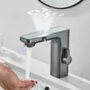 Banyo lavabo muslukları havza musluk pirinç akıllı dijital ekran gri duyu soğuk su karışıcı musluk pil gücü