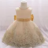 Robes de fille Big Bow Flower Champagne 1srt Birthday Dress Baby Girl Clothes Princess Party Baptism Dress Infant Vestidos Toddler Costume 230729