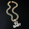 Hip Hop Hommes Rappeur diamant pendentif collier en or brillant 90S BÉBÉ pendentif micro-insert zircon bijoux boîte de nuit accessoire Chandail Clavicule Chaîne Cubaine 1612