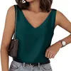 Damestanks Tanktop Dames Mouwloos V-hals Effen Kleur Laag uitgesneden Losse Alledaagse kleding Trui Satijn Crop Tops Zomervest Kleding