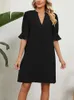 Casual Dresses 2023 Summer Shirt Dress Women Loose V Neck Black Short Sleeve Midi Ladies XXL