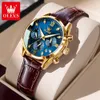 Armbandsur Olevs Womens Watches Luxury Waterproof Luminous Quartz Watch Multifunktionell läderband Original Certifierad varumärke Wristwatch 230729