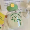 Wasserflaschen Netter großer Bauch Strohbecher Cartoon-Muster Tragbares Mädchen Kunststoff Weiblicher Sommer Trinken Ins Stil