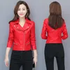 Women's Leather Fashion Motorcycle Jacket Women Coat 2023 Clothing Outerwear Short Slim Ladies Jackets Wine Red