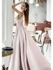 A-line Elegant rygglöst engagemang Formell aftonklänning v Neck ärmlösa satin veck prom party klänning vestido de fiesta mantel de soiree