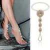 Jewelry with Geometric Micro Inlay and Beach Temperament Exaggerated Water Droplet Shaped Diamond Studded Pearl Anklet