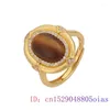 Bagues en grappe Bague en œil de tigre jaune Cadeaux naturels Accessoires Jade Stone Fashion Bijoux réglables 925 Silver Gemstone