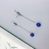 Orecchini pendenti Etnici Argento 925 Smalto Farfalla blu Per le donne Gioielli antichi con lapislazzuli vintage con perline a goccia lunga