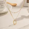 Pendant Necklaces Stainless Steel Double Layer Hammer Cut Hollow Square Necklace 18K Gold PVD Plated For Women Charms Fashion Jewelry