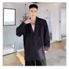Herenkostuums Vintage Ruche Jasje Mode Gestreepte Blazer Tops Koreaanse Knop Casual Jas Lange Mouw Trajes De Hombre