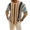 Men's Sweaters Casual Sweater Stylish Striped Print Knitted Loose Fit Half Sleeve Elastic Anti-shrink Fabric For Summer Fall