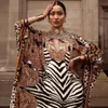 Ethnic Clothing African Dresses For Women Plus Size Zebra Printed Dashiki Elegant Ladies Gown Muslim Abaya Kaftan Bat Sleeve V-nec262M