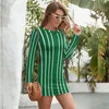 Vestidos Casuais Vestido Verde Branco Listrado Manga Comprida Estampa Linhas Verticais Na Moda Férias Bonito Bodycon Gráfico Vestido Tamanho Grande