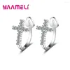 Backs Oorbellen Shining Original 925 Sterling Silver Ear Clip A High Class CZ Crystal Paved Cross Shaped Hip Hop Sieraden