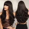 Wig Caps Long straight black synthetic wig with bangs for women's fashion wig 230729