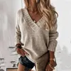 Pulls pour femmes col en V tricoté femmes automne hiver mode épais chaud pulls en tricot femme solide élégant à manches longues pulls surdimensionnés