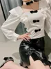 Blusas femininas renascentistas francesas retrô elegantes femininas com babados mangas bufantes camisa branca Harajuku Sweet Girl com dobras de laço Y2K blusa feminina