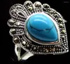 Cluster Rings 25 20mm Fancy Design BLUE Natural Turquoise MARCASITE 925 STERLING SILVER RING SIZE 7/8/9/10