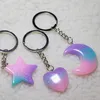Keychains Fashion Resin Keychain Keyring Heart Half Moon Gradient Blue Pink Glitter Star Key Ring Acrylic Car Trinket Cute Party Xmas Gift