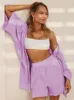 Vêtements de nuit pour femmes Linad violet pyjamas pour femmes 2 pièces ensembles lâche trois quarts manches femme costumes décontractés avec short été 2023