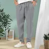 Herrbyxor bomull sommar casual man trendiga japanska beskuren löst män 3xl linne byxor mode trend last