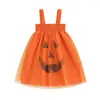 Vestidos para meninas Meninas Fantasia de Halloween Estampa de Abóbora Tule em Camadas Sem Mangas Folho Cami Vestido Casual Festa de Princesa