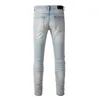 Jeans Masculino Moda de Rua Masculino Retrô Azul Claro Elástico Elástico Magro Rasgado Enrugado Remendado Calça de Marca Hip Hop