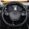 Housses de volant de voiture en cuir véritable daim noir doux bricolage pour Volkswagen VW Golf 7 Mk7 nouvelle Polo Jetta Passat B8 Tiguan286u