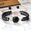 Strand 4MM Black Polish Double Row Beaded Bracelet Women Men Adjustable Charm Pendant Couple Bracelet&Bangle Chain Jewelry Gift