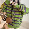 Kobiet Sweters Kobiet Stripe Print Knit Sweater Pullover Długie rękawy dzianinowe bluzki żeńskie skoczki skoczkowe jesienne streetwear all-mecz g88