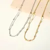 Chaînes Minimaliste 18k Plaqué Or Cube En Acier Inoxydable Collier Ras Du Cou Superposition Pour Les Femmes