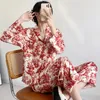 Women's Sleepwear Pajamas Set Long Sleeve Trousers Two Piece Ice Silk Pyjama Fashion Satin Ladies Casual Girls Homewear Nightwear Pijamas