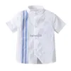Çocuk Gömlek Yazlar Kısa Kollu Gömlek Stripe Overdown Yaka Gömlek Erkekler İçin Beyaz Gömlek Okul Çocukları Düğmesi Gömlek X0728