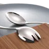 Spoons 2pcs Stainless Steel Salad Fork Spoon Set Dessert Cake Fruit Useful Noodles Soup Sliver Tableware Flatware