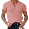 T-shirts pour hommes Fitness T-shirt Sports Casual Été Coton Absorbant la sueur Solide Deep V-cou Top Homme Vêtements Manches Courtes Boutons