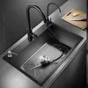 Cucina Grande lavabo a fessura singola Cascata per lavabo da incasso in acciaio inossidabile con rubinetto a cascata multifunzione Touch AA44