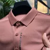 Camisa Polo Masculina de Alto Nível Designer 2023 Verão Lapela Impressa Ice Silk T-Shirt Para Manga Curta Tendência Coreana Uso Casual