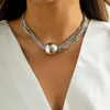 Ras du cou Punk grosses perles dorées charme multicouche boîte lien chaîne collier pour femmes hommes géométrique rond boule cou collier fête bijoux