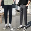 Herenpakken Lente Herfst Formele Pak Broek Mannen Katoen Broek Hoge Taille Rechte Losse Effen Business Casual Grijs Zwart D167