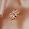 Anéis de casamento de luxo oval pedra vermelha rosa para mulheres cor de ouro zircão vintage promessa anel de noivado festa de aniversário jóias presente