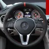 For Benz GLA200 DIY Hand Sewing Steering Wheel Cover Black leather Red thread238s