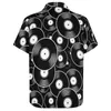 メンズカジュアルシャツレトロビニールレコードビーチシャツ黒と白の夏の男性ファッションブラウス半袖カスタムトッププラスサイズ