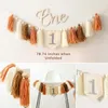 Bannerflaggor 1 Set Baby Shower Boy Blue Wood Highchair Garland Kit Girl First Pink Party Hat Set Birthday Stage Egendom 230729