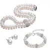 Set di gioielli da sposa Classic Pearl Genuine Natural Freshwater 925 Sterling Silver Orecchini Bracciale Collana per le donne 230729