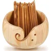 Sy Notionsverktyg Trä garn skål trä lagring skål med 12 st bambu virkningskrokar för virkning stickning diy hantverk212v